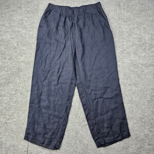 Quince Linen Pants Womens Large Navy Cropped Pull On Coastal Minimal European